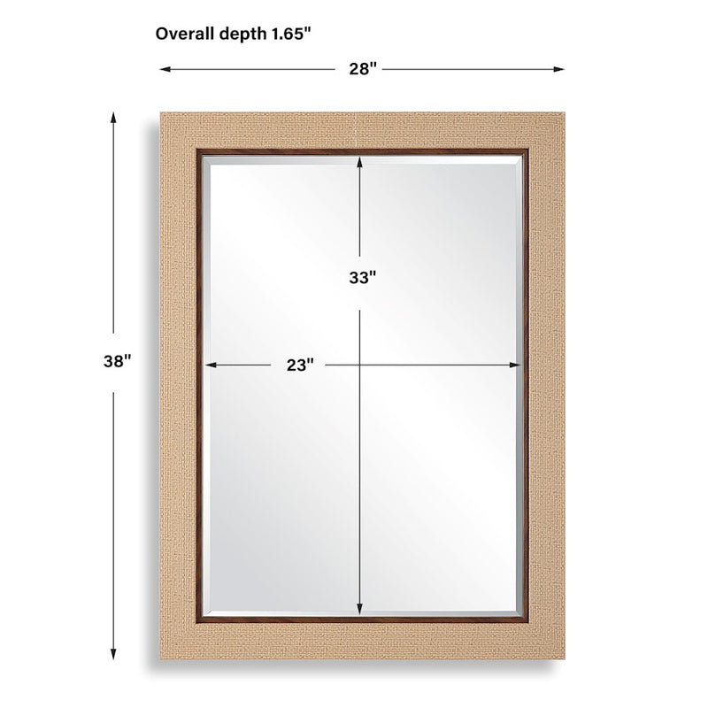 Haus Appeal Emerson 38x28in Bathroom & Entryway Wall Mirror | Coastal Basket Weave Frame | 28 x 38 in, Dark Brown Liner, Moisture-Resistant | Model W00591