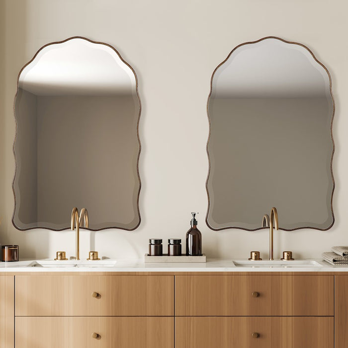 Haus Appeal Lennox 36x24in Arch Wall Mirror with Scalloped Edges | Antique Bronze & Gold Frame | Entryway & Bathroom Accent | Beveled Edge | Model W00592