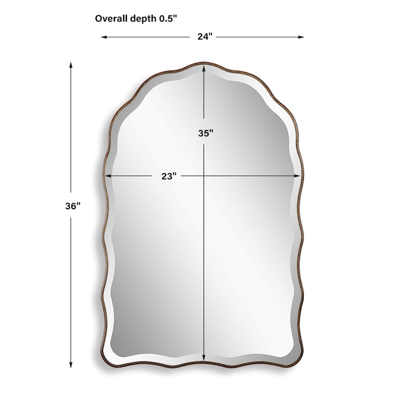 Haus Appeal Lennox 36x24in Arch Wall Mirror with Scalloped Edges | Antique Bronze & Gold Frame | Entryway & Bathroom Accent | Beveled Edge | Model W00592