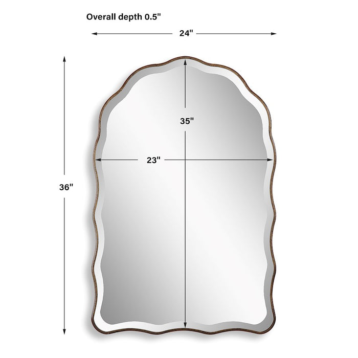 Haus Appeal Lennox 36x24in Arch Wall Mirror with Scalloped Edges | Antique Bronze & Gold Frame | Entryway & Bathroom Accent | Beveled Edge | Model W00592