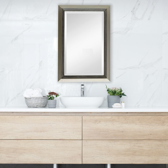 Haus Appeal Aida 36x24in Wall Mirror | Warm Silver Beaded Frame | Entryway & Bathroom Accent | 1.25 x 24 x 36 in | Vertical/Horizontal Mount | Model W00595
