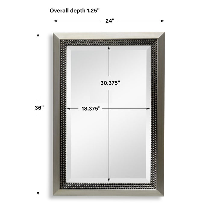 Haus Appeal Aida 36x24in Wall Mirror | Warm Silver Beaded Frame | Entryway & Bathroom Accent | 1.25 x 24 x 36 in | Vertical/Horizontal Mount | Model W00595