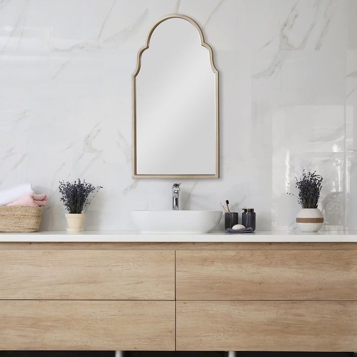 Haus Appeal Kyro 24x41in Arch Wall Mirror with Graceful Curves | Warm Silver Frame | Entryway & Bathroom Accent Mirror | Vertical Mount | Model W00596