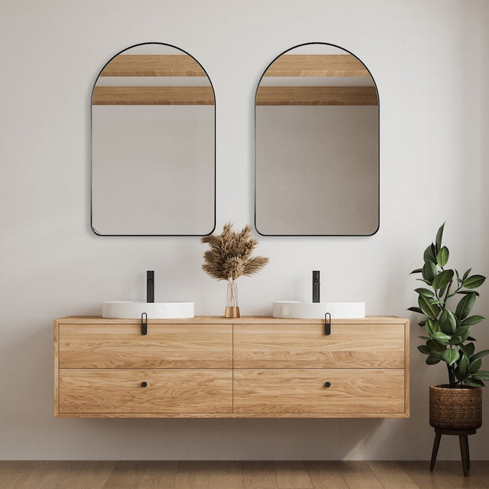 Haus Appeal Brockton 34x22in Arch Mirror | Satin Black Iron & Glass | Foyer & Bathroom Accent Mirror | 22 x 34 x 1 in, Vertical Mount | Model W00604