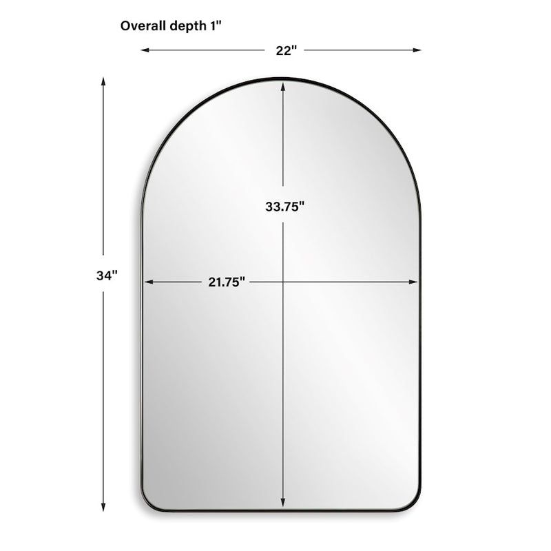 Haus Appeal Brockton 34x22in Arch Mirror | Satin Black Iron & Glass | Foyer & Bathroom Accent Mirror | 22 x 34 x 1 in, Vertical Mount | Model W00604