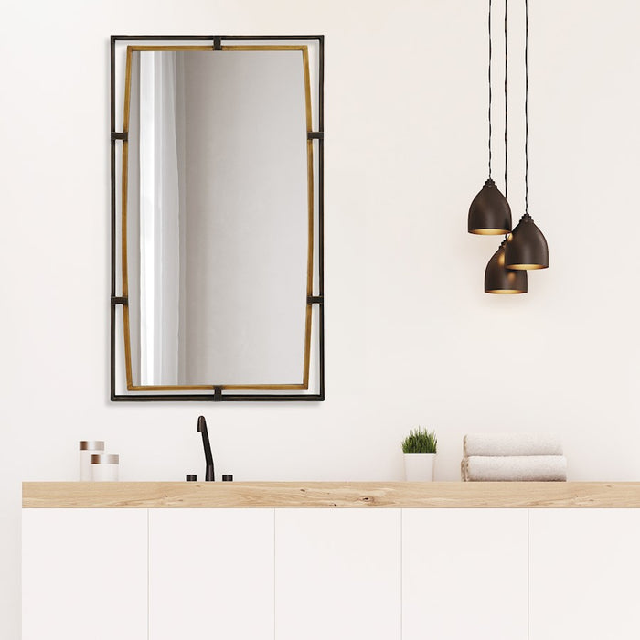 Haus Appeal Quincy 38x22in Rectangular Dual Frame Wall Mirror | Distressed Rustic Bronze & Antiqued Gold | Entryway & Bedroom Accent Mirror | Model W00607