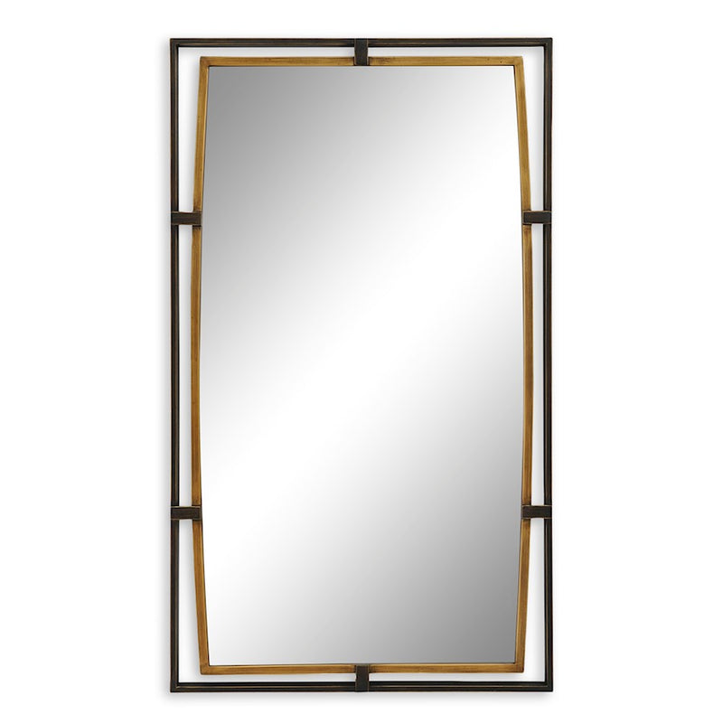 Haus Appeal Quincy 38x22in Rectangular Dual Frame Wall Mirror | Distressed Rustic Bronze & Antiqued Gold | Entryway & Bedroom Accent Mirror | Model W00607