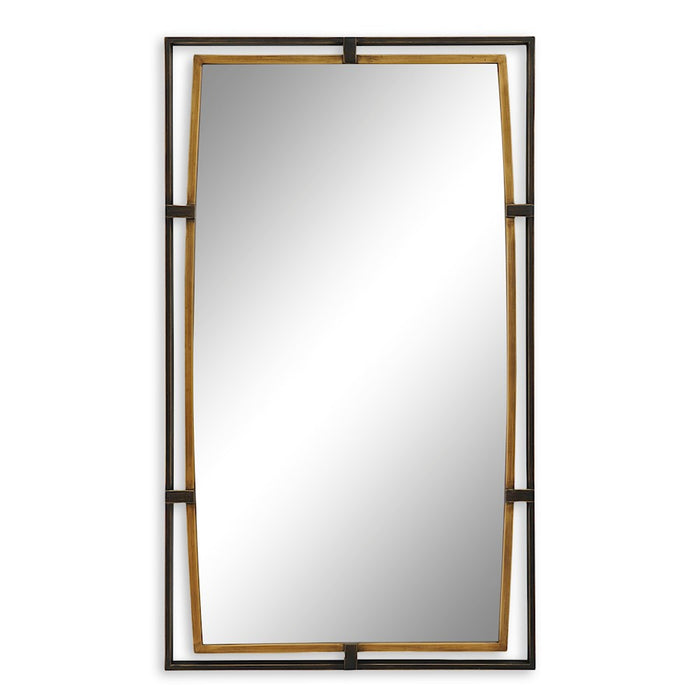 Haus Appeal Quincy 38x22in Rectangular Dual Frame Wall Mirror | Distressed Rustic Bronze & Antiqued Gold | Entryway & Bedroom Accent Mirror | Model W00607