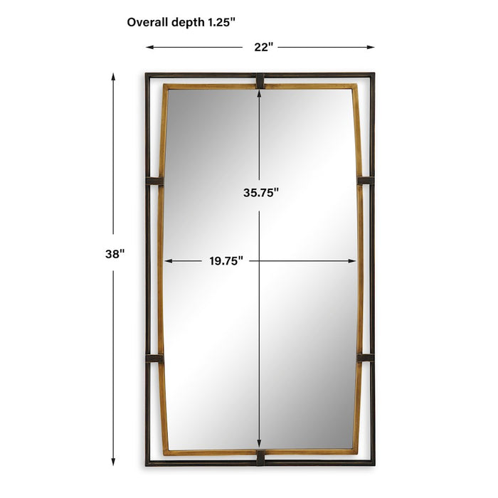 Haus Appeal Quincy 38x22in Rectangular Dual Frame Wall Mirror | Distressed Rustic Bronze & Antiqued Gold | Entryway & Bedroom Accent Mirror | Model W00607