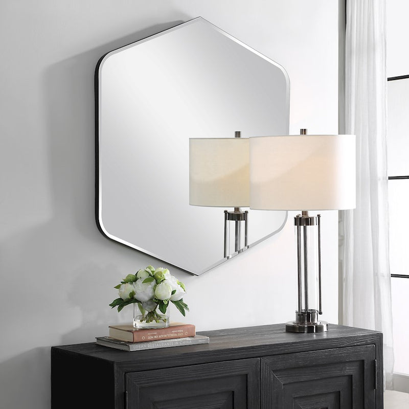 Haus Appeal Henley 36x32in Diamond Mirror | Black Frame with Radius Corners and Beveled Glass | Entryway & Bathroom Wall Mirror | Model W00610