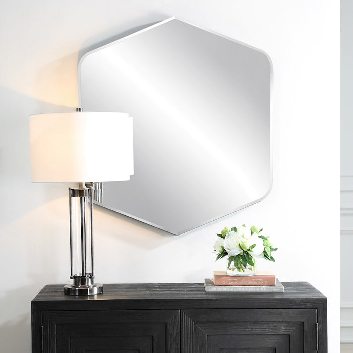 Haus Appeal Henley 36x32in Diamond Mirror | Black Frame with Radius Corners and Beveled Glass | Entryway & Bathroom Wall Mirror | Model W00610