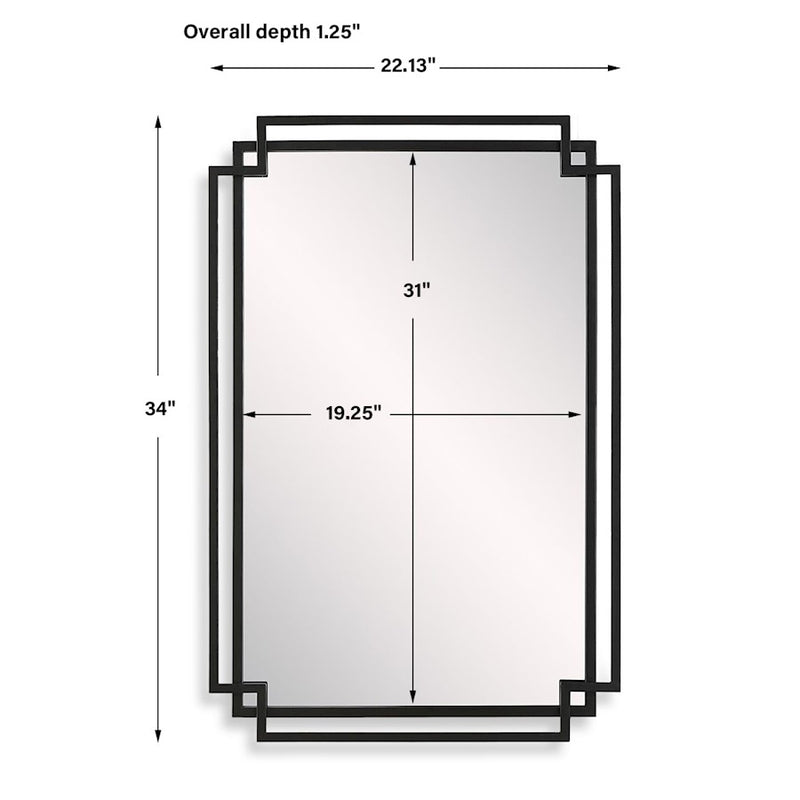 Haus Appeal Palermo 34x22in Wall Mirror | Matte Black Metal Frame | Entryway & Bathroom Accent | Hang Vertically or Horizontally | Model W00612