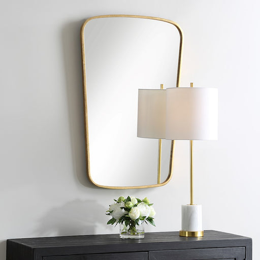 Haus Appeal Milano 34x22in Wall Mirror | Contemporary Gold Leaf Metal Frame with Soft Curves | Entryway & Bathroom Accent | Vertical Mount | Model W00614
