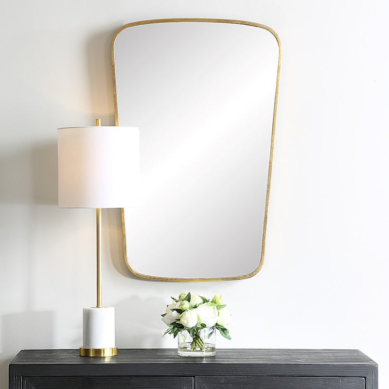 Haus Appeal Milano 34x22in Wall Mirror | Contemporary Gold Leaf Metal Frame with Soft Curves | Entryway & Bathroom Accent | Vertical Mount | Model W00614