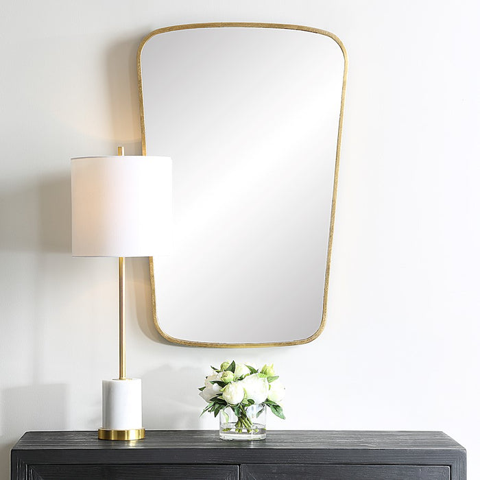 Haus Appeal Milano 34x22in Wall Mirror | Contemporary Gold Leaf Metal Frame with Soft Curves | Entryway & Bathroom Accent | Vertical Mount | Model W00614