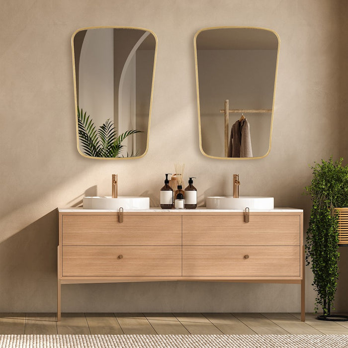Haus Appeal Milano 34x22in Wall Mirror | Contemporary Gold Leaf Metal Frame with Soft Curves | Entryway & Bathroom Accent | Vertical Mount | Model W00614