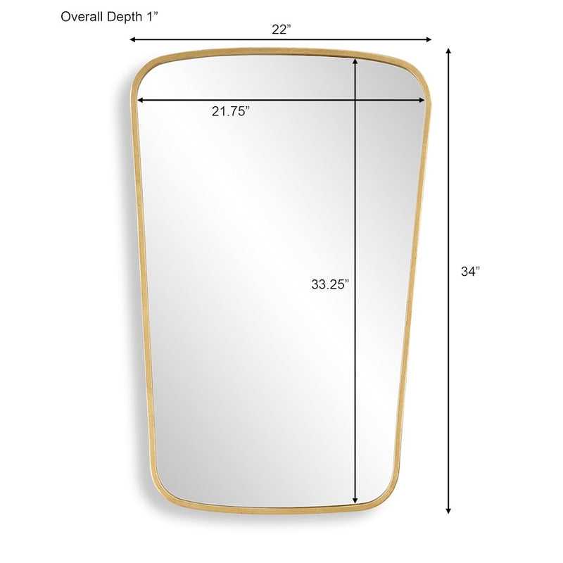 Haus Appeal Milano 34x22in Wall Mirror | Contemporary Gold Leaf Metal Frame with Soft Curves | Entryway & Bathroom Accent | Vertical Mount | Model W00614