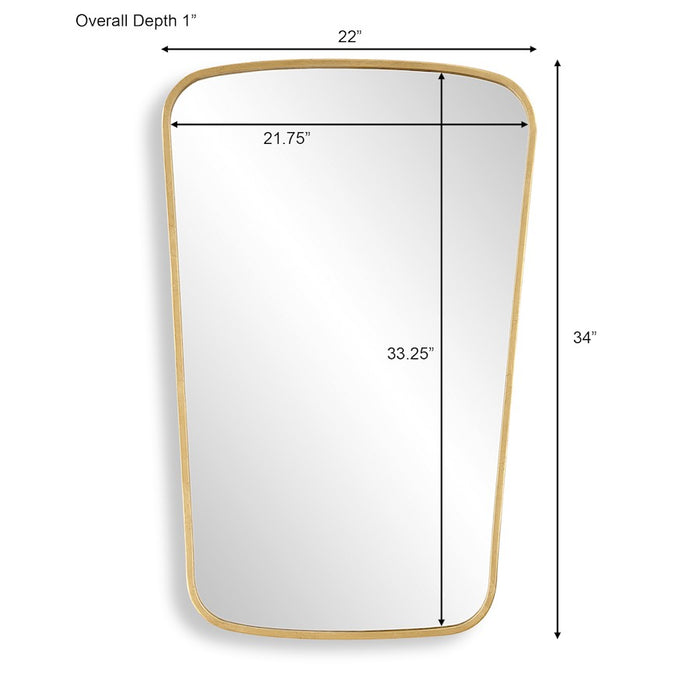 Haus Appeal Milano 34x22in Wall Mirror | Contemporary Gold Leaf Metal Frame with Soft Curves | Entryway & Bathroom Accent | Vertical Mount | Model W00614