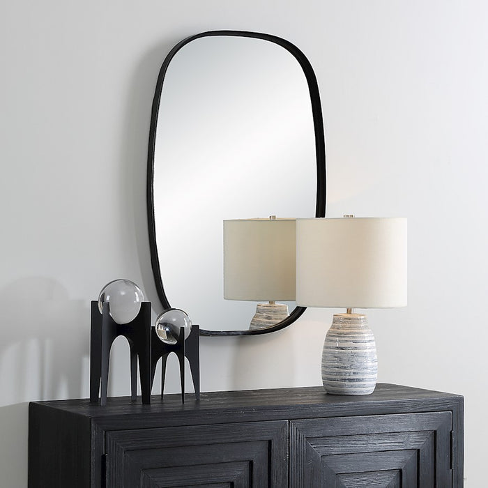 Haus Appeal Marshfield 34x22in Mirror | Contemporary Satin Black Metal Frame with Radius Corners | Entryway & Bedroom Wall Mirror | Model W00616