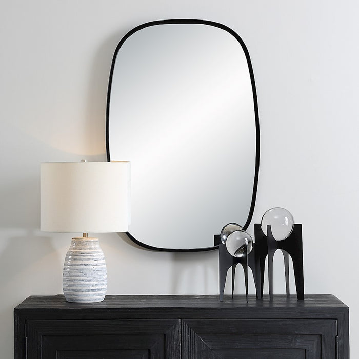 Haus Appeal Marshfield 34x22in Mirror | Contemporary Satin Black Metal Frame with Radius Corners | Entryway & Bedroom Wall Mirror | Model W00616