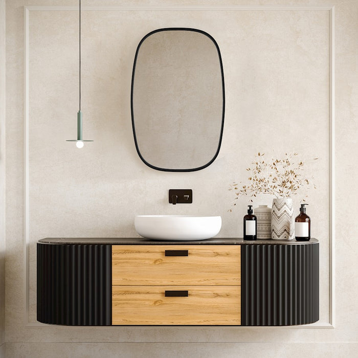 Haus Appeal Marshfield 34x22in Mirror | Contemporary Satin Black Metal Frame with Radius Corners | Entryway & Bedroom Wall Mirror | Model W00616
