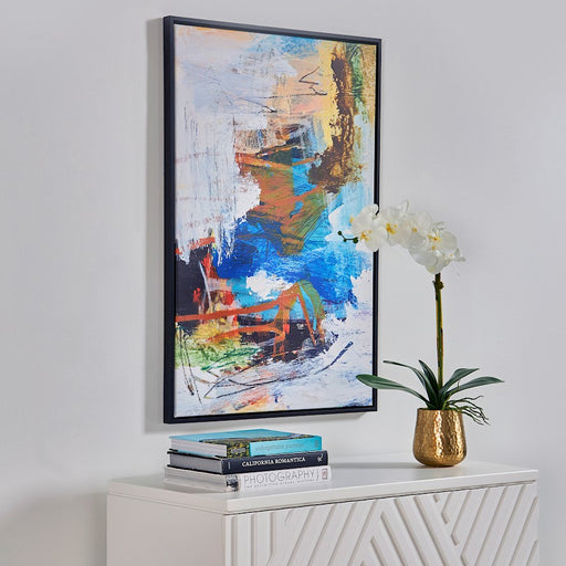 Haus Appeal Destination Framed Canvas | Black Solid Wood Gallery Frame | Living Room & Bedroom Wall Decor | 37.25 x 25.25 x 1.12 in, Abstract Blue & White Art | Model W03000