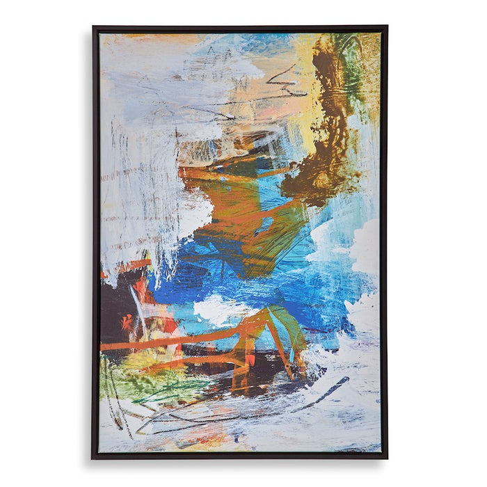 Haus Appeal Destination Framed Canvas | Black Solid Wood Gallery Frame | Living Room & Bedroom Wall Decor | 37.25 x 25.25 x 1.12 in, Abstract Blue & White Art | Model W03000