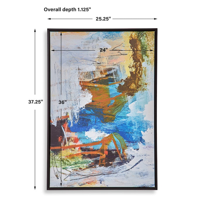 Haus Appeal Destination Framed Canvas | Black Solid Wood Gallery Frame | Living Room & Bedroom Wall Decor | 37.25 x 25.25 x 1.12 in, Abstract Blue & White Art | Model W03000
