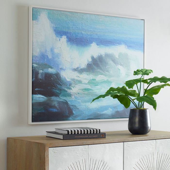 Haus Appeal Wave Framed Canvas | Ocean Art in White Gallery Frame | Living Room & Office Wall Decor | 41.25in Wide, Giclee Print | Model W03009