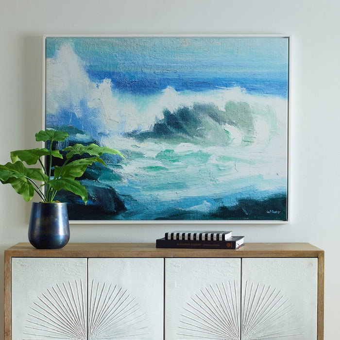 Haus Appeal Wave Framed Canvas | Ocean Art in White Gallery Frame | Living Room & Office Wall Decor | 41.25in Wide, Giclee Print | Model W03009