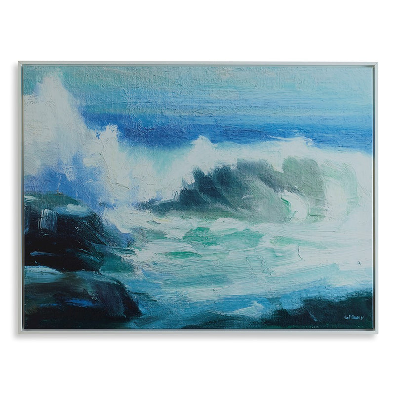 Haus Appeal Wave Framed Canvas | Ocean Art in White Gallery Frame | Living Room & Office Wall Decor | 41.25in Wide, Giclee Print | Model W03009
