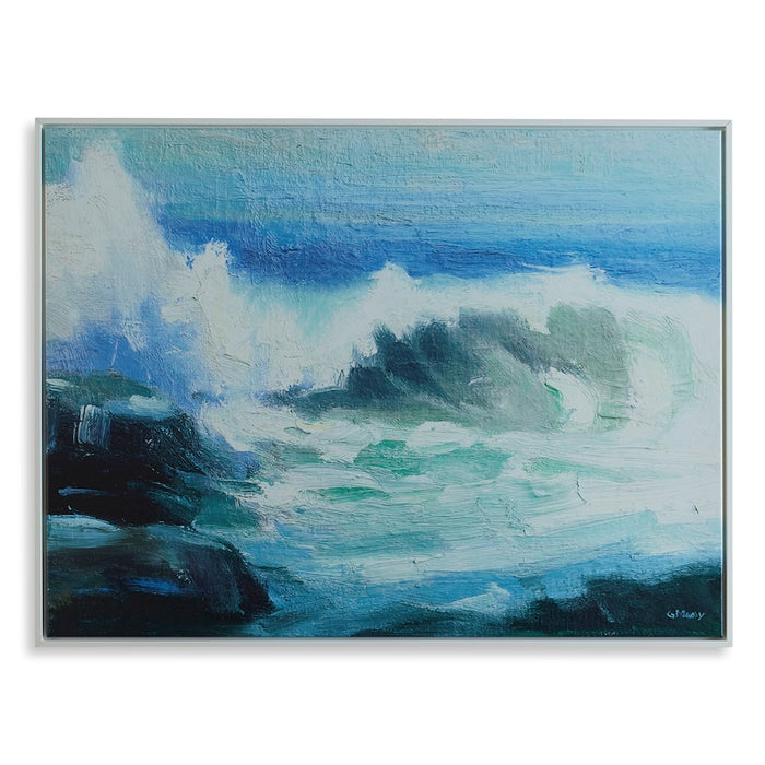 Haus Appeal Wave Framed Canvas | Ocean Art in White Gallery Frame | Living Room & Office Wall Decor | 41.25in Wide, Giclee Print | Model W03009