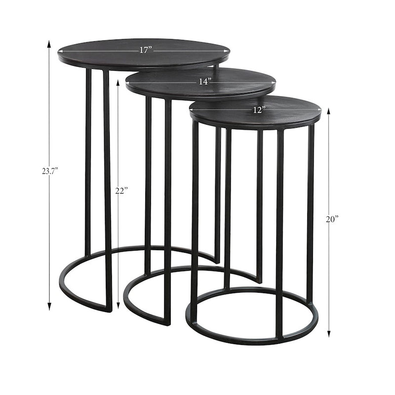 Haus Appeal Ironhorse Nesting Tables, Set of 3 | Industrial Espresso Iron & Aluminum | Living Room & Family Room Accent | 17 x 17 x 23.7 in | Model W23000