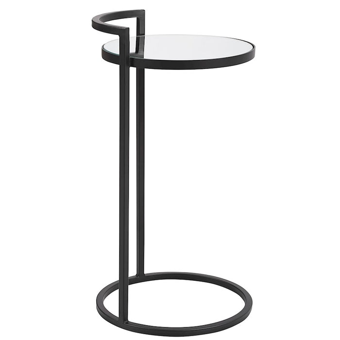Haus Appeal Mouriette 14in Round Accent Table | Matte Black & Mirrored Top | Living Room & Reading Side Table | Iron/Glass/MDF, 25.98in High| Model W23001