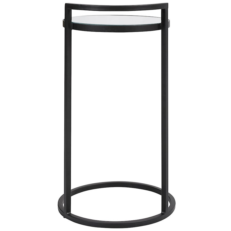 Haus Appeal Mouriette 14in Round Accent Table | Matte Black & Mirrored Top | Living Room & Reading Side Table | Iron/Glass/MDF, 25.98in High| Model W23001