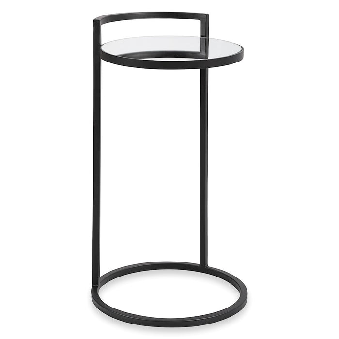 Haus Appeal Mouriette 14in Round Accent Table | Matte Black & Mirrored Top | Living Room & Reading Side Table | Iron/Glass/MDF, 25.98in High| Model W23001