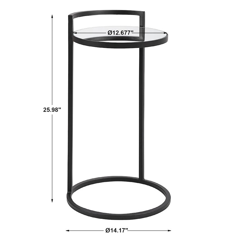 Haus Appeal Mouriette 14in Round Accent Table | Matte Black & Mirrored Top | Living Room & Reading Side Table | Iron/Glass/MDF, 25.98in High| Model W23001