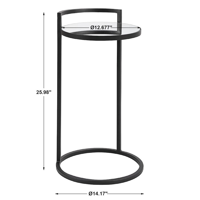 Haus Appeal Mouriette 14in Round Accent Table | Matte Black & Mirrored Top | Living Room & Reading Side Table | Iron/Glass/MDF, 25.98in High| Model W23001