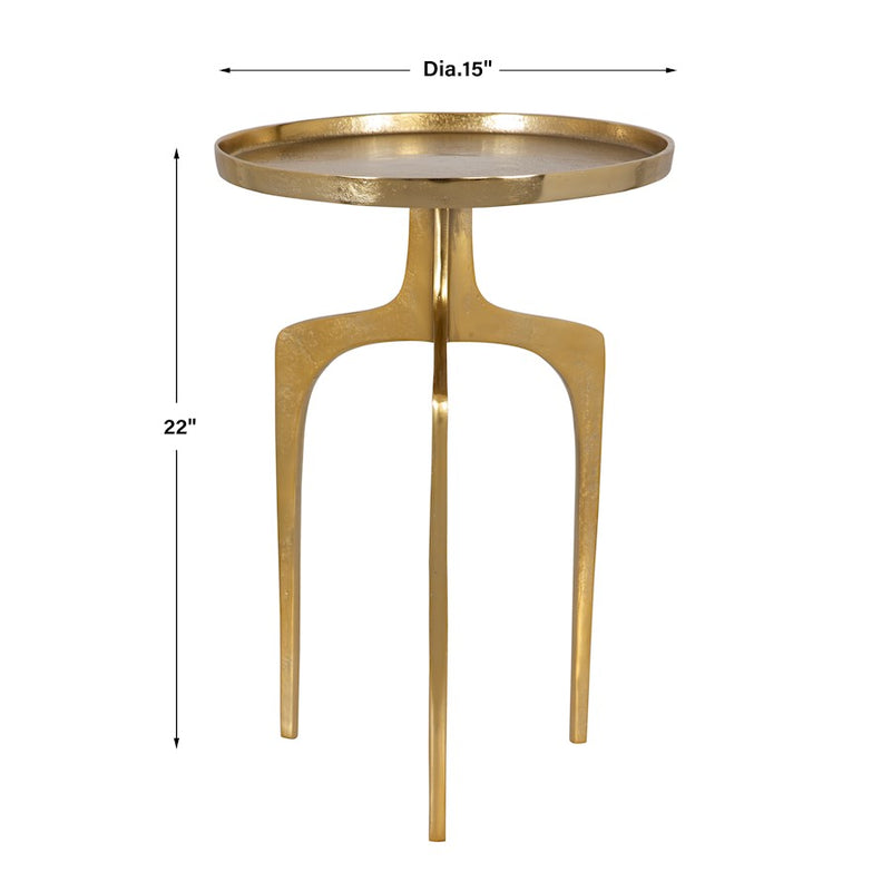 Haus Appeal Savian 15in Round Accent Table | Soft Gold Cast Aluminum | Living Room & Bedroom Side Table | 15 x 15 x 22 in, Open Base | Model W23003