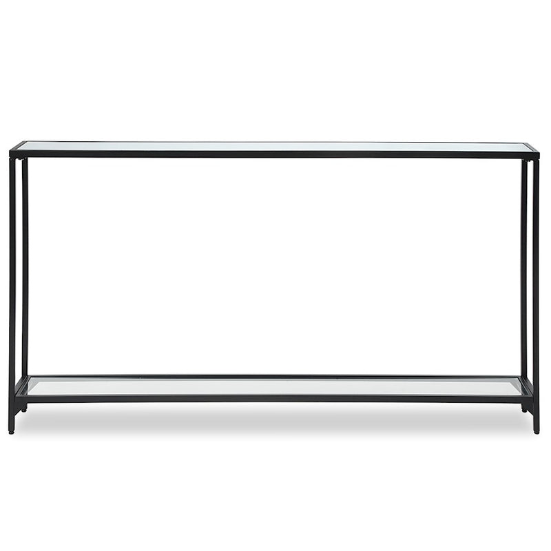 Haus Appeal Reece 56in Accent Table | Satin Black Metal & Mirrored Top | Foyer & Living Room Console | 8 x 56 x 30 in | Model W23006