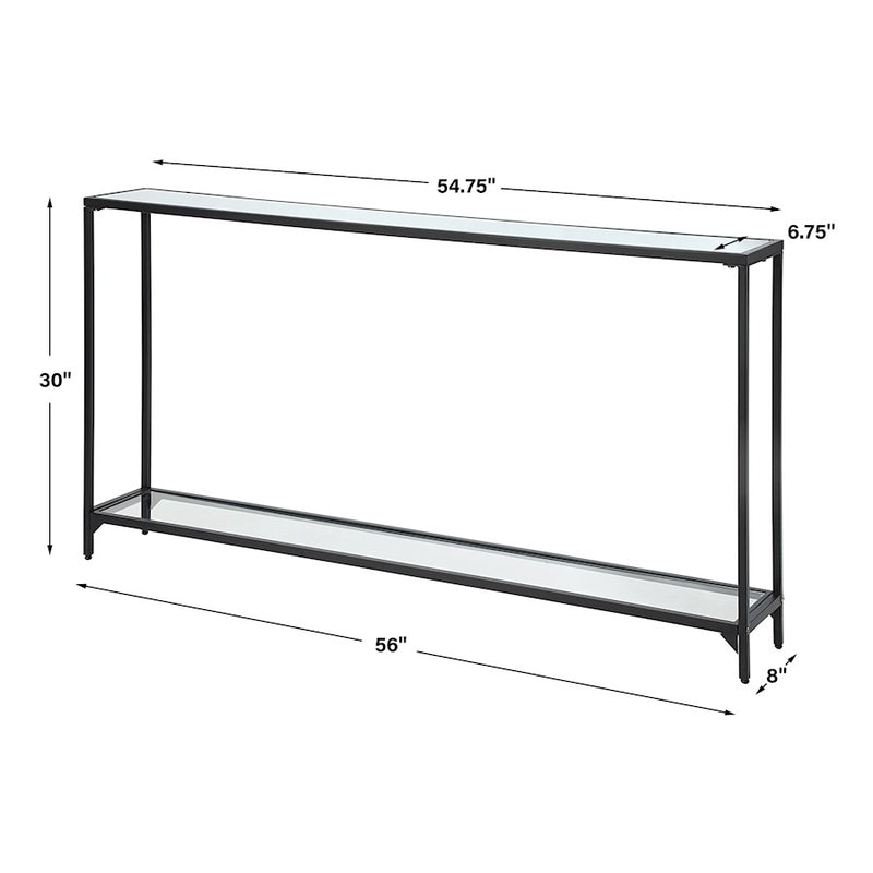 Haus Appeal Reece 56in Accent Table | Satin Black Metal & Mirrored Top | Foyer & Living Room Console | 8 x 56 x 30 in | Model W23006