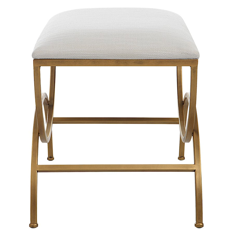 Haus Appeal Alana Accent Stool | Antique Brushed Brass & Off-White Fabric | Entryway & Bedroom Seat | 23.75"W x 19.38"H, 12 lbs | Model W23007