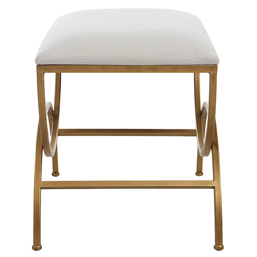 Haus Appeal Alana Accent Stool | Antique Brushed Brass & Off-White Fabric | Entryway & Bedroom Seat | 23.75"W x 19.38"H, 12 lbs | Model W23007