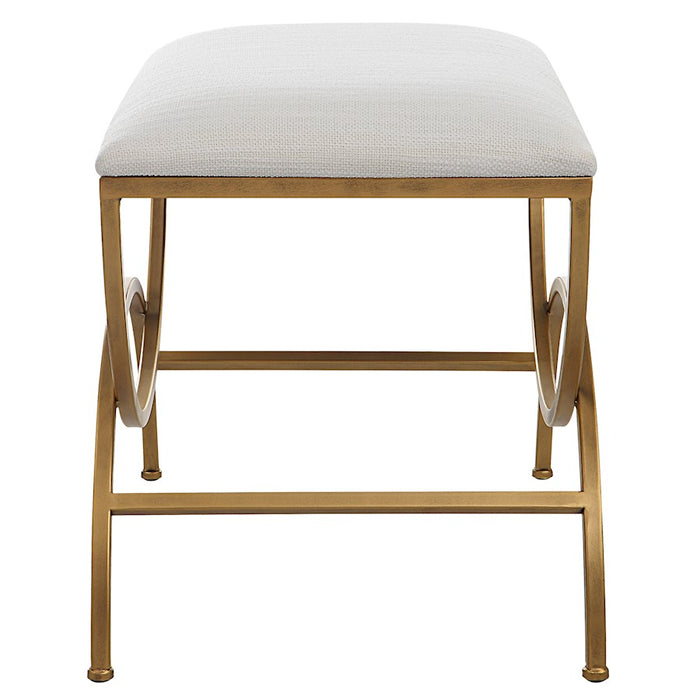 Haus Appeal Alana Accent Stool | Antique Brushed Brass & Off-White Fabric | Entryway & Bedroom Seat | 23.75"W x 19.38"H, 12 lbs | Model W23007