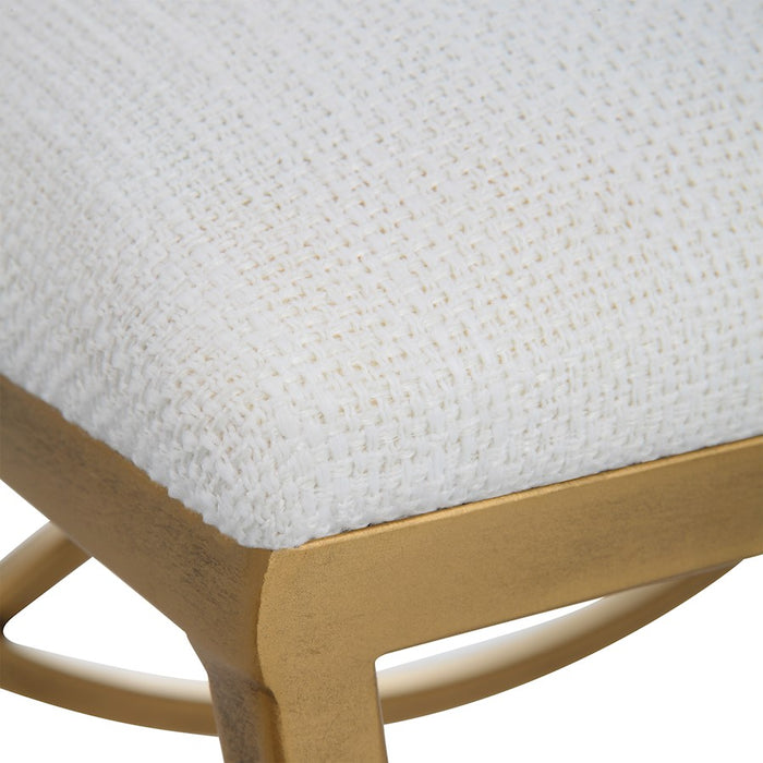 Haus Appeal Alana Accent Stool | Antique Brushed Brass & Off-White Fabric | Entryway & Bedroom Seat | 23.75"W x 19.38"H, 12 lbs | Model W23007