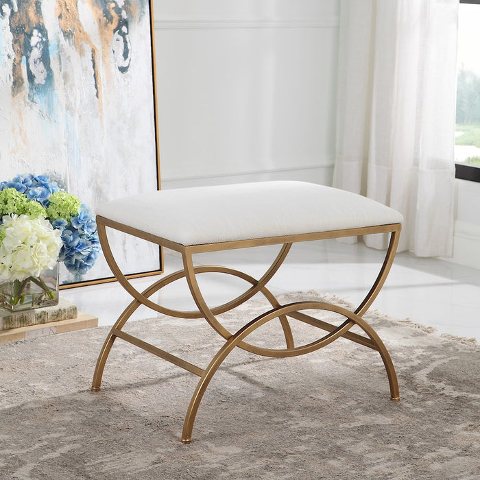 Haus Appeal Alana Accent Stool | Antique Brushed Brass & Off-White Fabric | Entryway & Bedroom Seat | 23.75"W x 19.38"H, 12 lbs | Model W23007