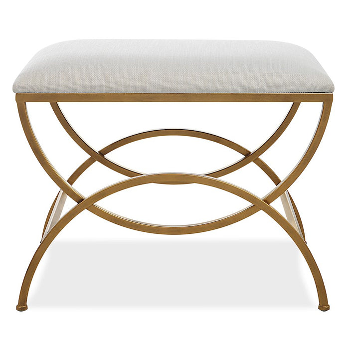 Haus Appeal Alana Accent Stool | Antique Brushed Brass & Off-White Fabric | Entryway & Bedroom Seat | 23.75"W x 19.38"H, 12 lbs | Model W23007