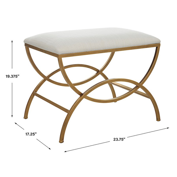 Haus Appeal Alana Accent Stool | Antique Brushed Brass & Off-White Fabric | Entryway & Bedroom Seat | 23.75"W x 19.38"H, 12 lbs | Model W23007