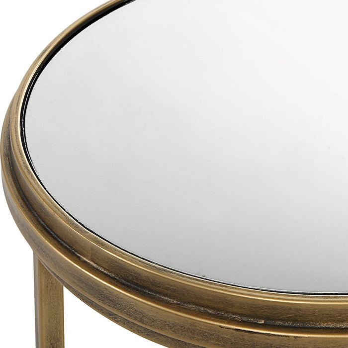 Haus Appeal Fraise Nest Tables (Set of 2) | Antique Brushed Gold Iron & Mirror Top | Living Room & Bedroom Accent Tables | 17 x 17 x 24 in | Model W23011