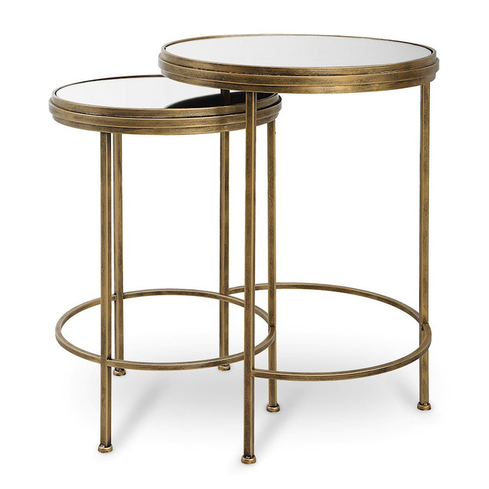 Haus Appeal Fraise Nest Tables (Set of 2) | Antique Brushed Gold Iron & Mirror Top | Living Room & Bedroom Accent Tables | 17 x 17 x 24 in | Model W23011
